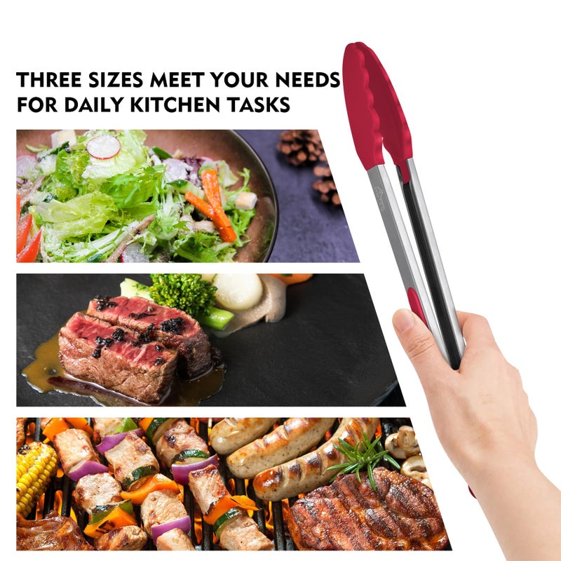 Hotec Premium Stainless Steel Locking Kitchen Tongs with Silicon Tips, Set of 3-7", 9" and 12" multicolor - Image 5